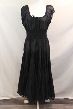 Grace Elements Semi Sheer Peasant Dress Womens size L Black Pleated Fairygoth